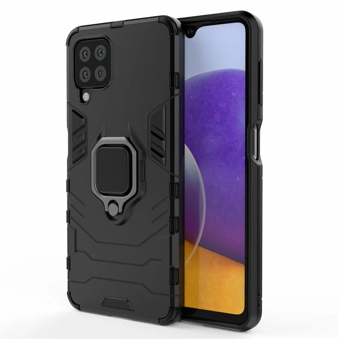Scratch-proof Hard PC + Soft TPU Hybrid Phone Case Cover with Ring Holder Kickstand for Samsung Galaxy M32 (Global Version) - Black - 2
