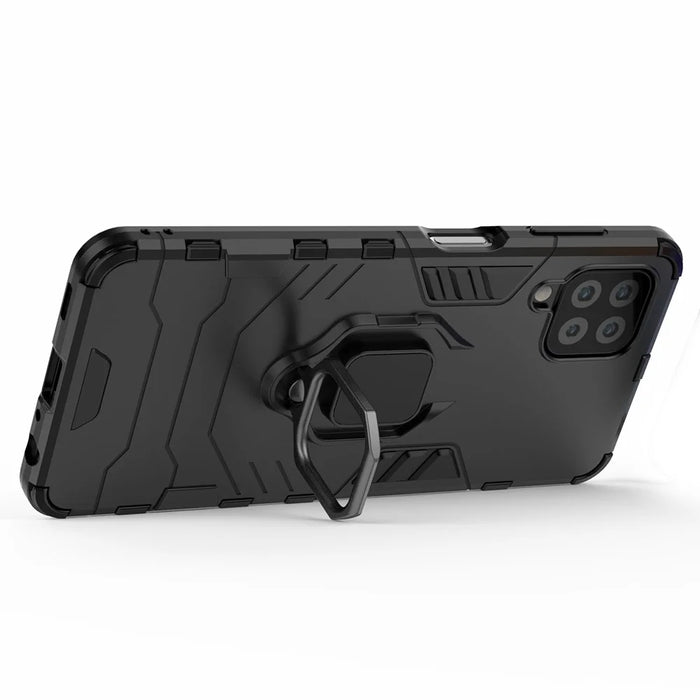 Scratch-proof Hard PC + Soft TPU Hybrid Phone Case Cover with Ring Holder Kickstand for Samsung Galaxy M32 (Global Version) - Black - 3