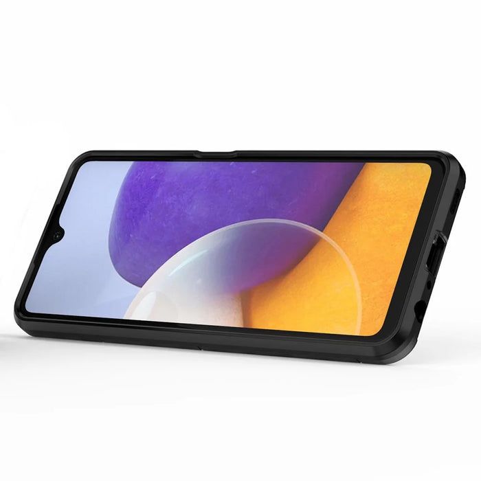 Scratch-proof Hard PC + Soft TPU Hybrid Phone Case Cover with Ring Holder Kickstand for Samsung Galaxy M32 (Global Version) - Black - 4