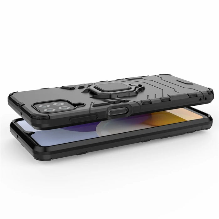Scratch-proof Hard PC + Soft TPU Hybrid Phone Case Cover with Ring Holder Kickstand for Samsung Galaxy M32 (Global Version) - Black - 5