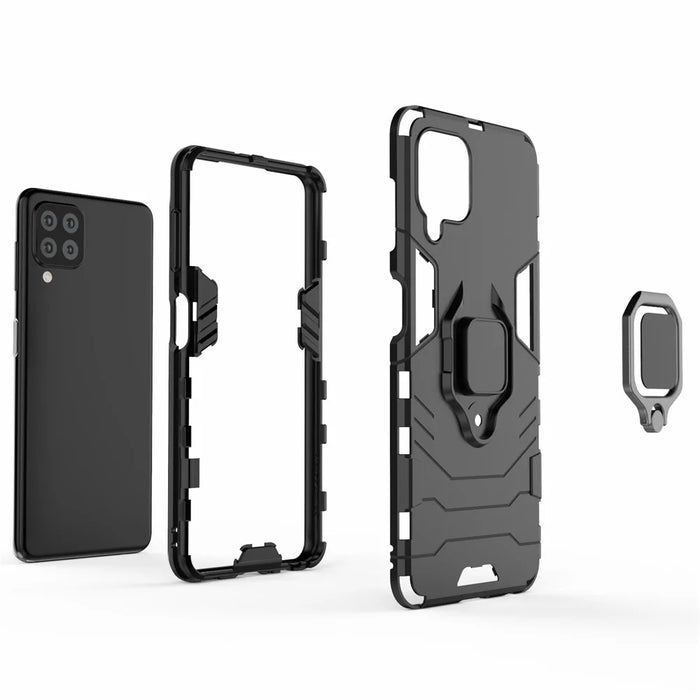 Scratch-proof Hard PC + Soft TPU Hybrid Phone Case Cover with Ring Holder Kickstand for Samsung Galaxy M32 (Global Version) - Black - 7