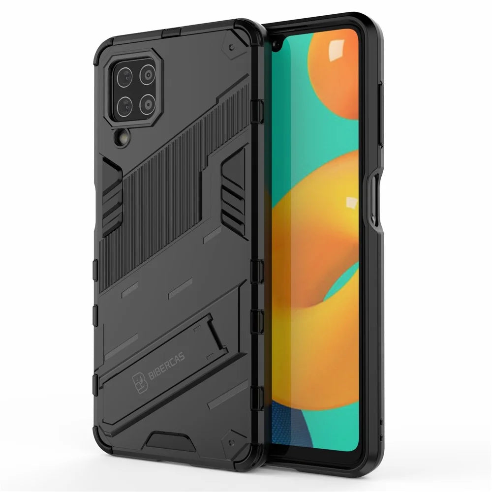Shock-resistant PC + TPU Combo Case Kickstand Design Protective Phone Case for Samsung Galaxy M32 (Global Version) - Black - 2