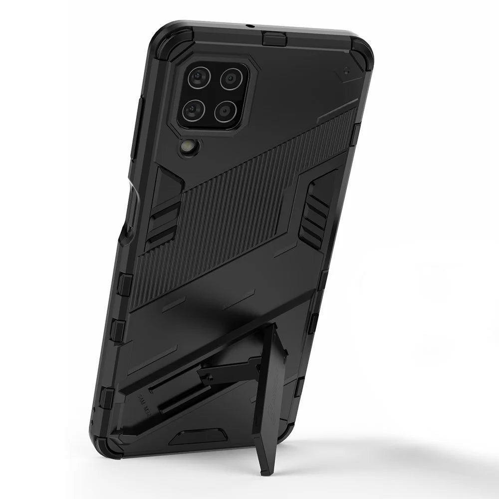 Shock-resistant PC + TPU Combo Case Kickstand Design Protective Phone Case for Samsung Galaxy M32 (Global Version) - Black - 4