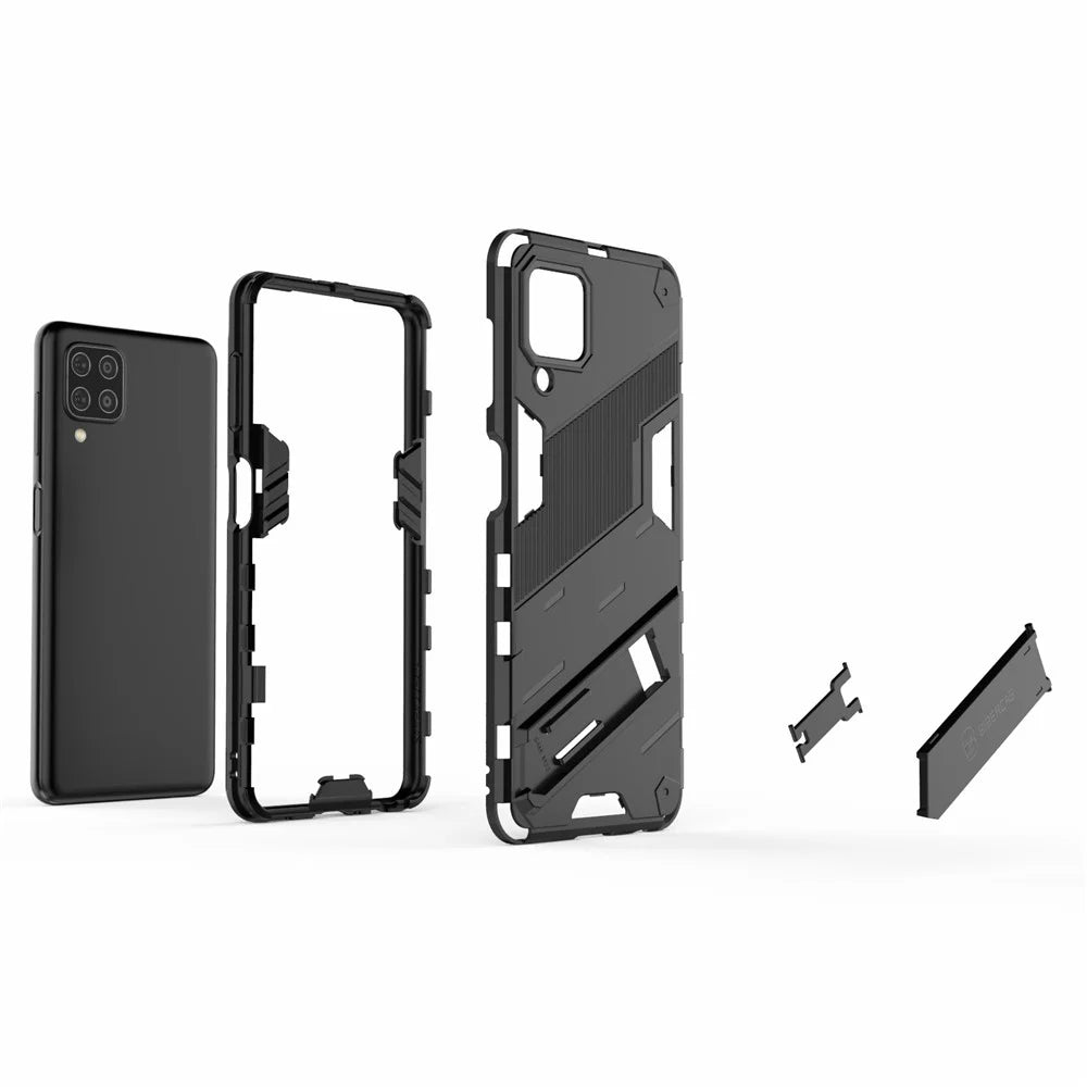 Shock-resistant PC + TPU Combo Case Kickstand Design Protective Phone Case for Samsung Galaxy M32 (Global Version) - Black - 5