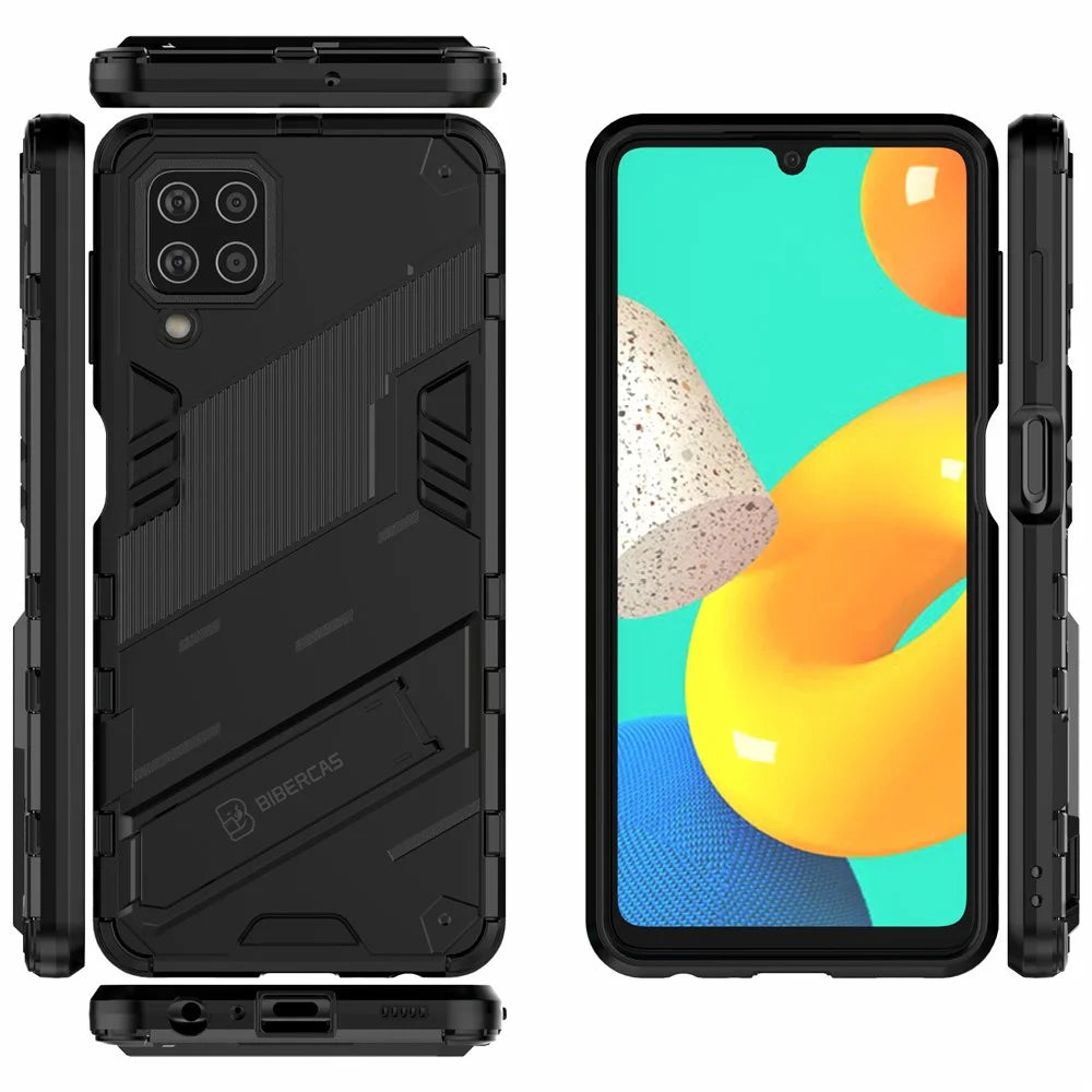 Shock-resistant PC + TPU Combo Case Kickstand Design Protective Phone Case for Samsung Galaxy M32 (Global Version) - Black - 6