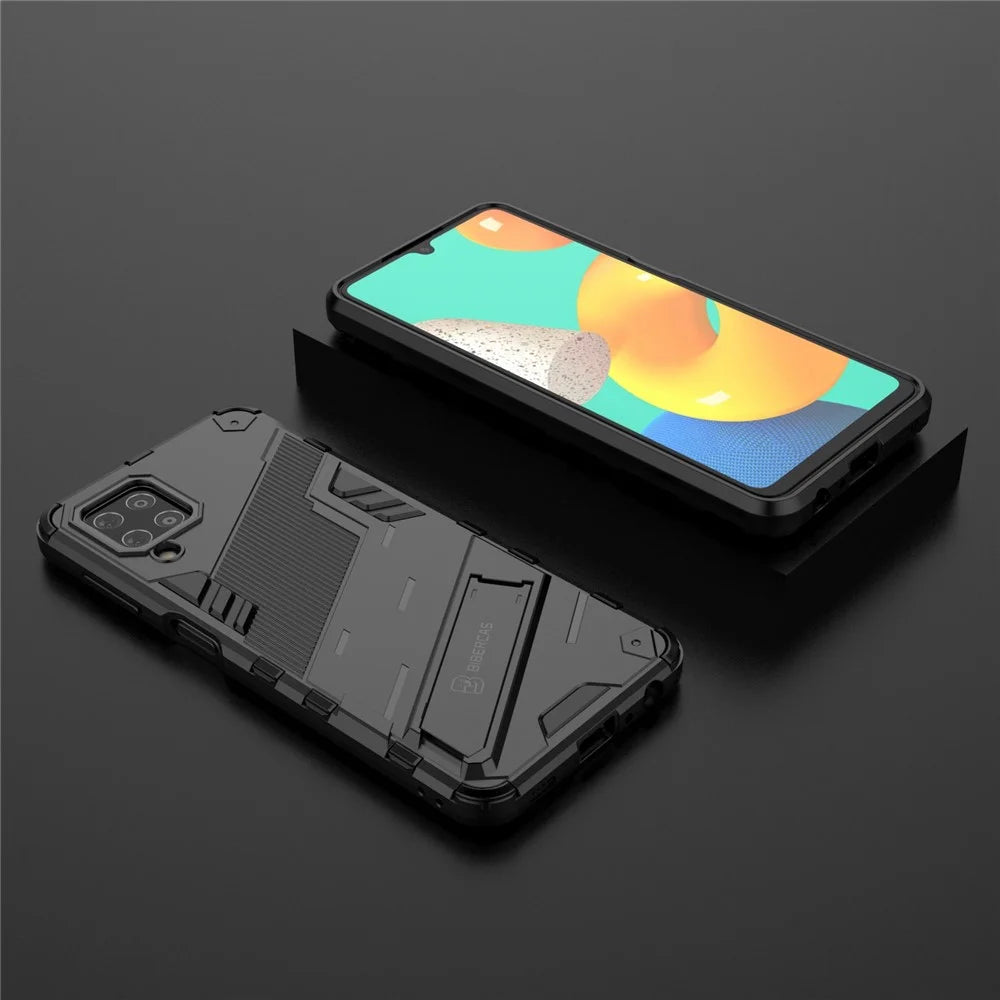 Shock-resistant PC + TPU Combo Case Kickstand Design Protective Phone Case for Samsung Galaxy M32 (Global Version) - Black - 7