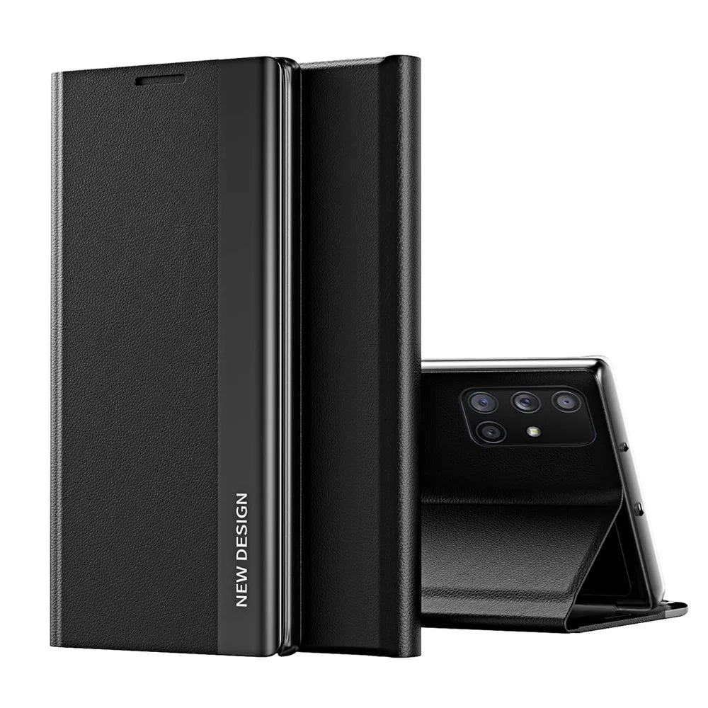 All-round Protection Stand Design Leather Phone Case Cover for Samsung Galaxy A71 5G SM-A716 - Black - 1