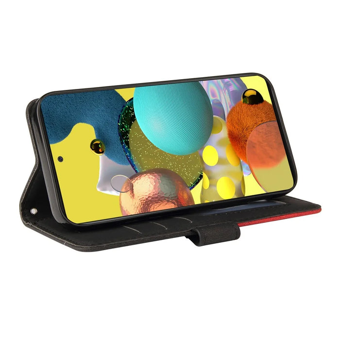 For Samsung Galaxy A51 4G SM-A515 Leather Case Wallet Stand Color Splicing Phone Cover - Black - 5