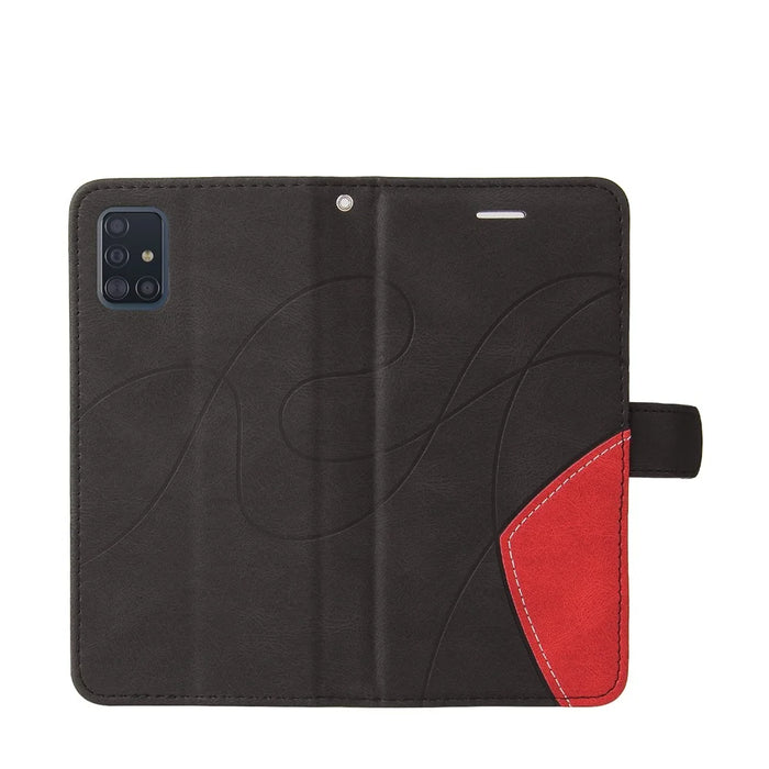For Samsung Galaxy A51 4G SM-A515 Leather Case Wallet Stand Color Splicing Phone Cover - Black - 6
