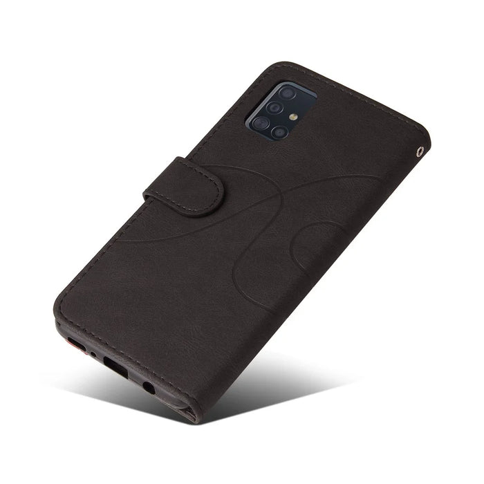 For Samsung Galaxy A51 4G SM-A515 Leather Case Wallet Stand Color Splicing Phone Cover - Black - 7