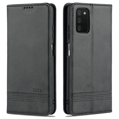 AZNS Shockproof Wallet Design PU Leather Folio Flip Phone Case Cover for Samsung Galaxy A03s (166.5mm) - Black - 1