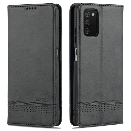 AZNS Shockproof Wallet Design PU Leather Folio Flip Phone Case Cover for Samsung Galaxy A03s (166.5mm) - Black - 1