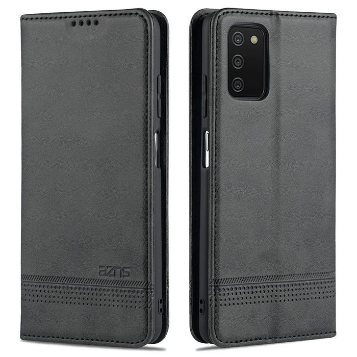 AZNS Shockproof Wallet Design PU Leather Folio Flip Phone Case Cover for Samsung Galaxy A03s (166.5mm) - Black - 1