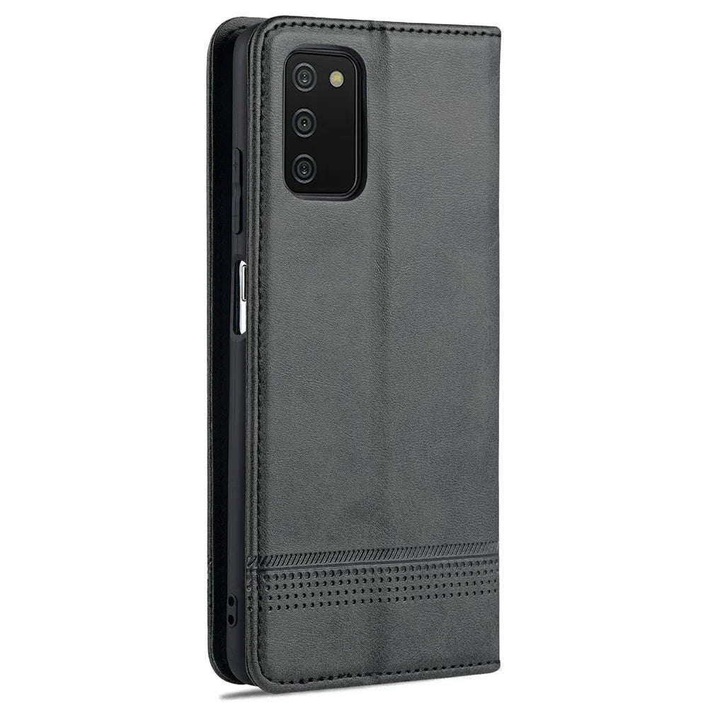 AZNS Shockproof Wallet Design PU Leather Folio Flip Phone Case Cover for Samsung Galaxy A03s (166.5mm) - Black - 3
