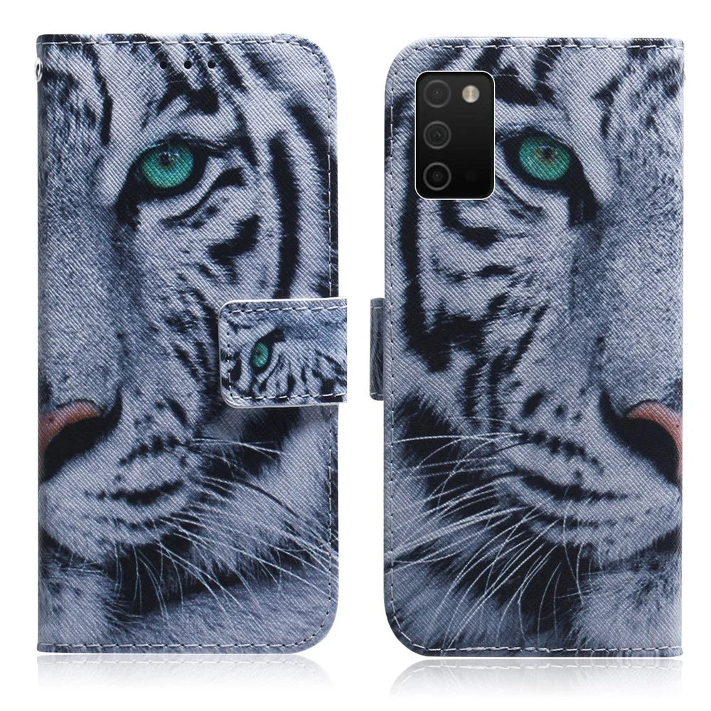 Pattern Printing PU Leather Wallet Stand Feature Flip Folio Cover for Samsung Galaxy A03s (166.5mm) - Tiger Head - 1