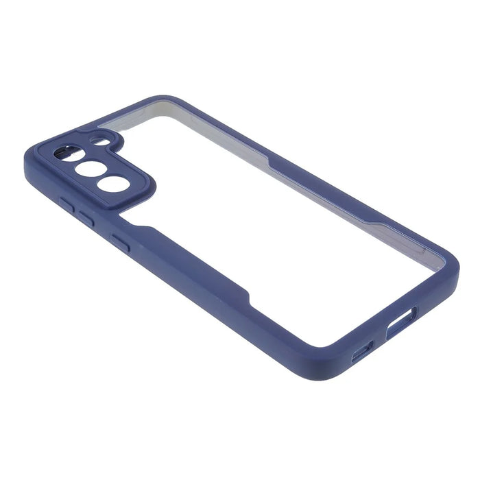 PET Screen Protector + Acrylic Back Panel + TPU Frame Phone Cover for Samsung Galaxy S21 FE - Blue - 3