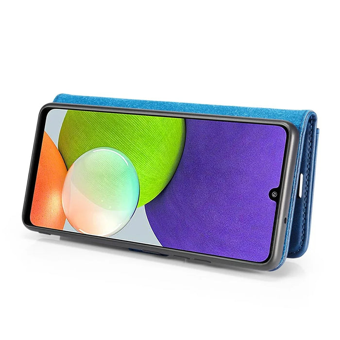 DG.MING Detachable 2-in-1 Split Leather Wallet Cover TPU Phone Case for Samsung Galaxy A22 4G (EU Version) - Blue - 4