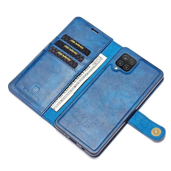 DG.MING Detachable 2-in-1 Split Leather Wallet Cover TPU Phone Case for Samsung Galaxy A22 4G (EU Version) - Blue - 5