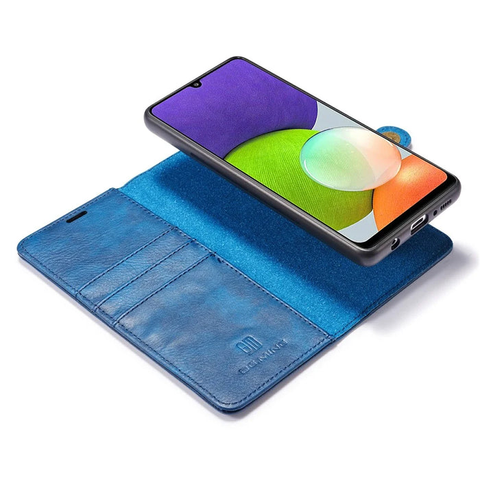 DG.MING Detachable 2-in-1 Split Leather Wallet Cover TPU Phone Case for Samsung Galaxy A22 4G (EU Version) - Blue - 6