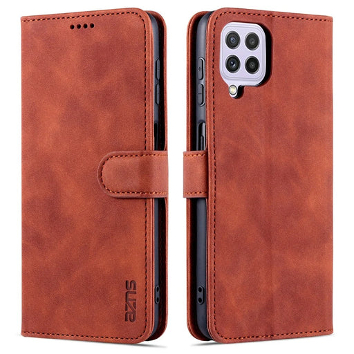 AZNS Wallet Stand Leather Phone Case for Samsung Galaxy A22 4G (EU Version) - Brown - 1