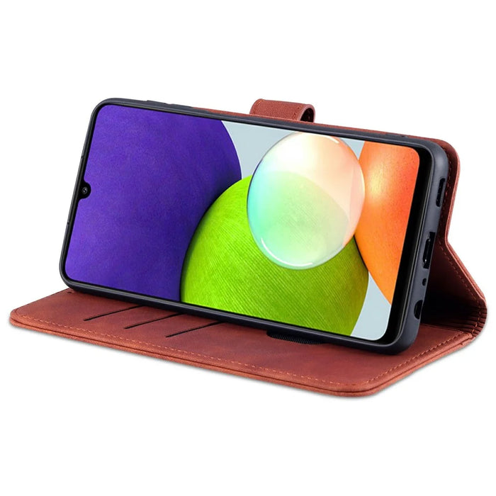 AZNS Wallet Stand Leather Phone Case for Samsung Galaxy A22 4G (EU Version) - Brown - 4