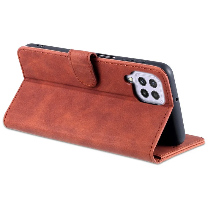 AZNS Wallet Stand Leather Phone Case for Samsung Galaxy A22 4G (EU Version) - Brown - 5