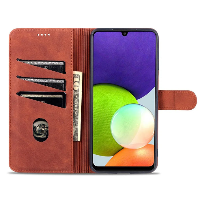 AZNS Wallet Stand Leather Phone Case for Samsung Galaxy A22 4G (EU Version) - Brown - 6