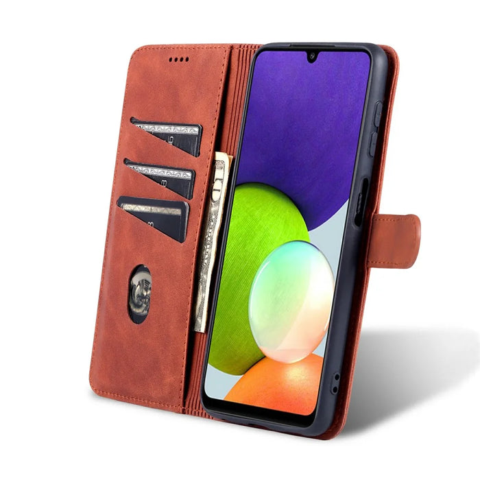 AZNS Wallet Stand Leather Phone Case for Samsung Galaxy A22 4G (EU Version) - Brown - 7