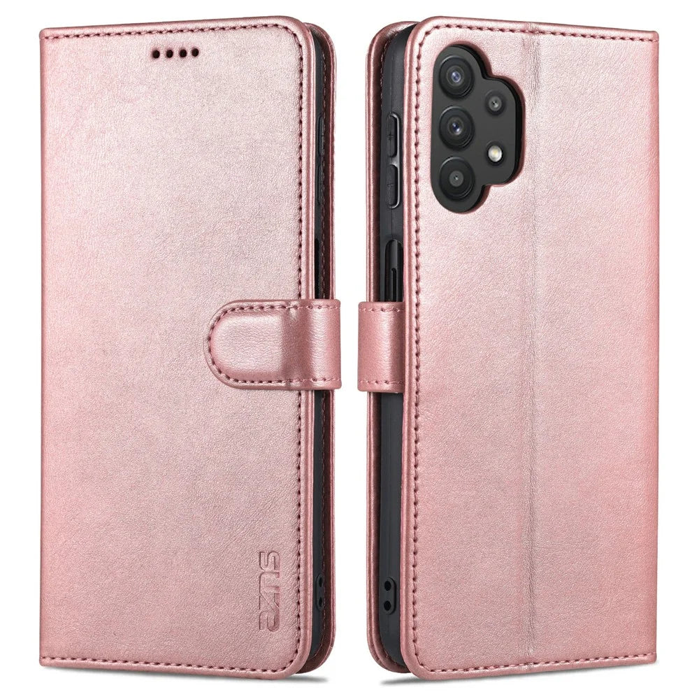 AZNS PU Leather Shock-absorption Phone Case Shell with Wallet Stand for Samsung Galaxy A32 5G/M32 5G - Rose Gold - 1