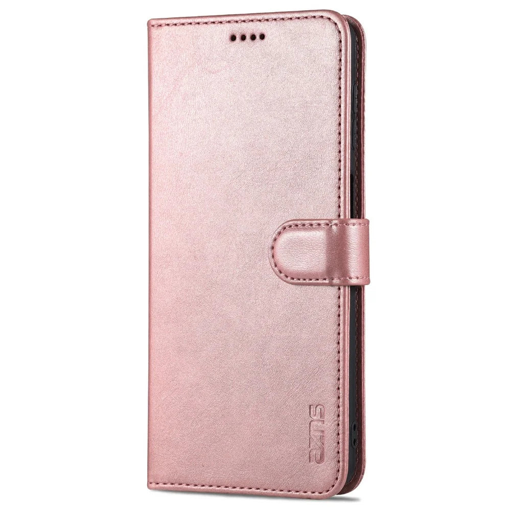 AZNS PU Leather Shock-absorption Phone Case Shell with Wallet Stand for Samsung Galaxy A32 5G/M32 5G - Rose Gold - 2