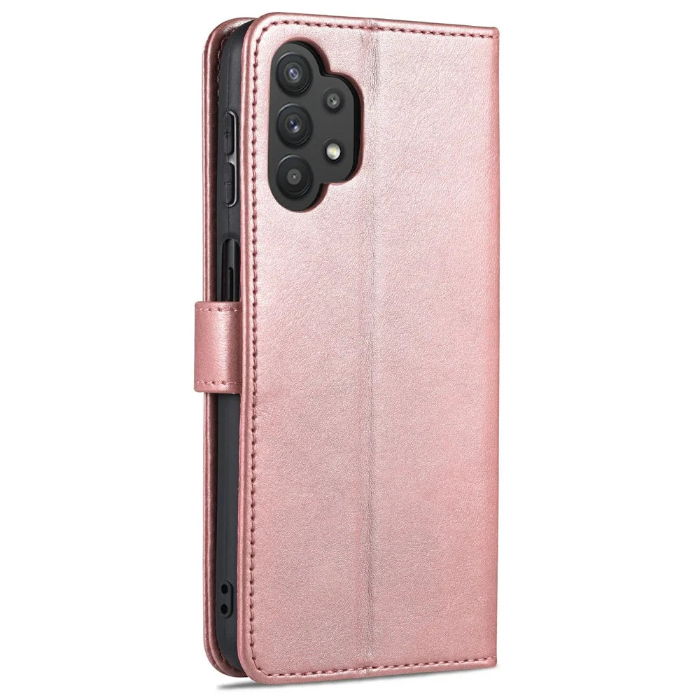 AZNS PU Leather Shock-absorption Phone Case Shell with Wallet Stand for Samsung Galaxy A32 5G/M32 5G - Rose Gold - 3