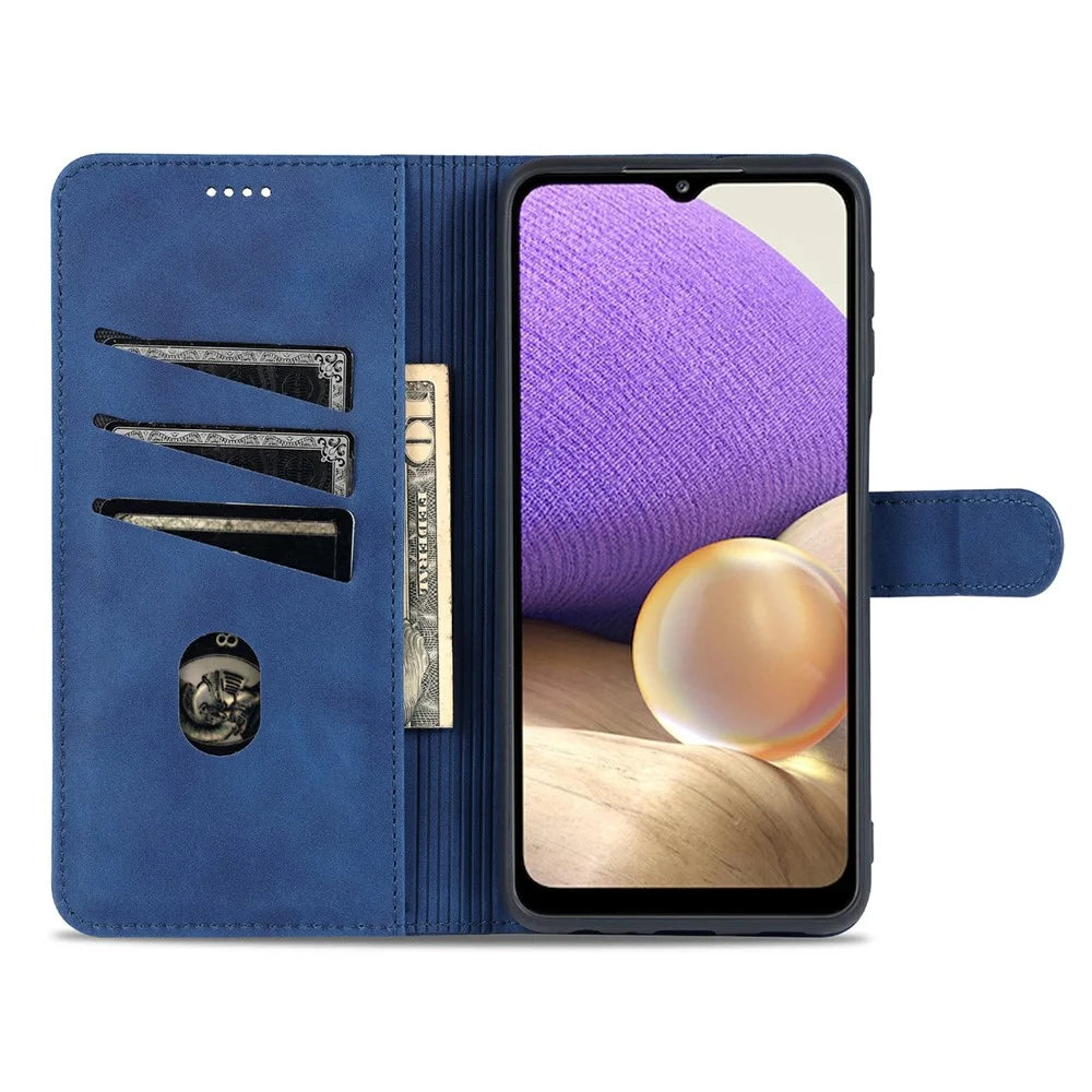 AZNS PU Leather Shock-absorption Phone Case Shell with Wallet Stand for Samsung Galaxy A32 5G/M32 5G - Rose Gold - 5