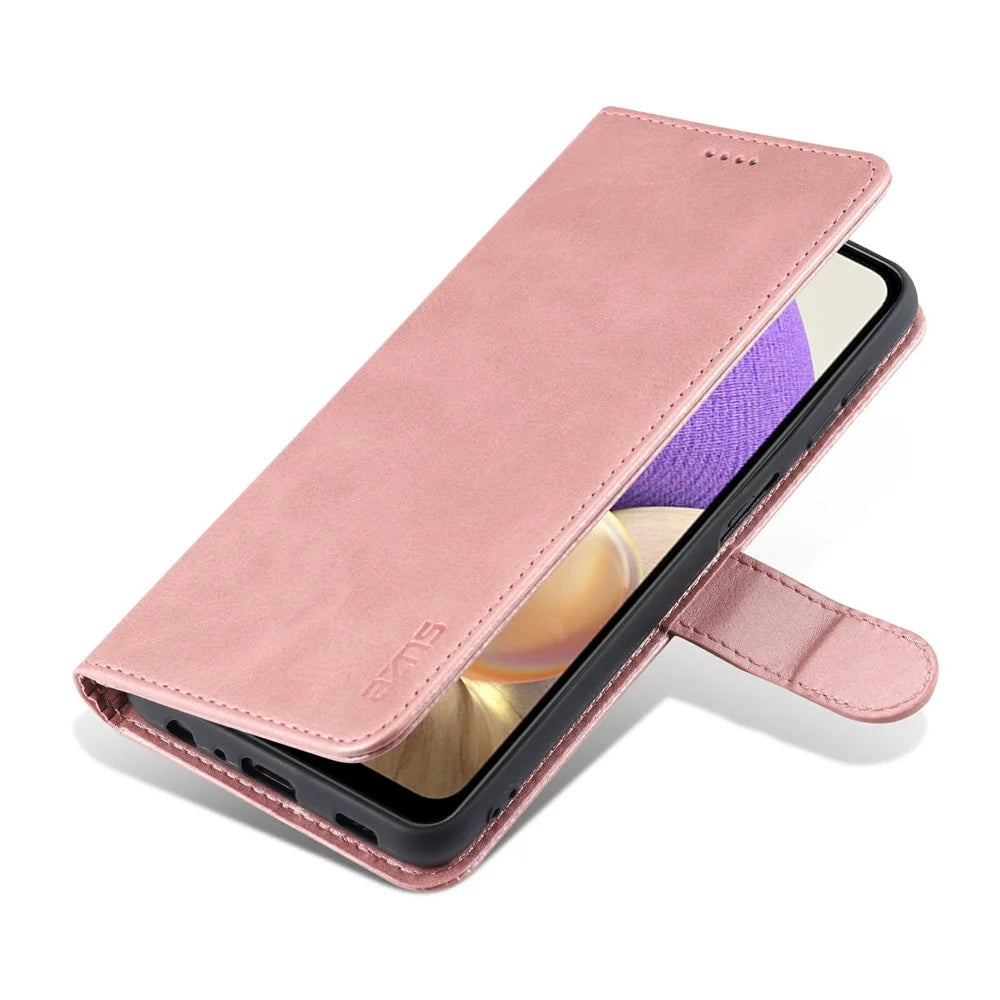 AZNS PU Leather Shock-absorption Phone Case Shell with Wallet Stand for Samsung Galaxy A32 5G/M32 5G - Rose Gold - 7