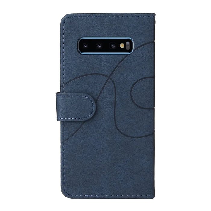 For Samsung Galaxy S10 Leather Case Wallet Stand Color Splicing Phone Cover - Blue - 3