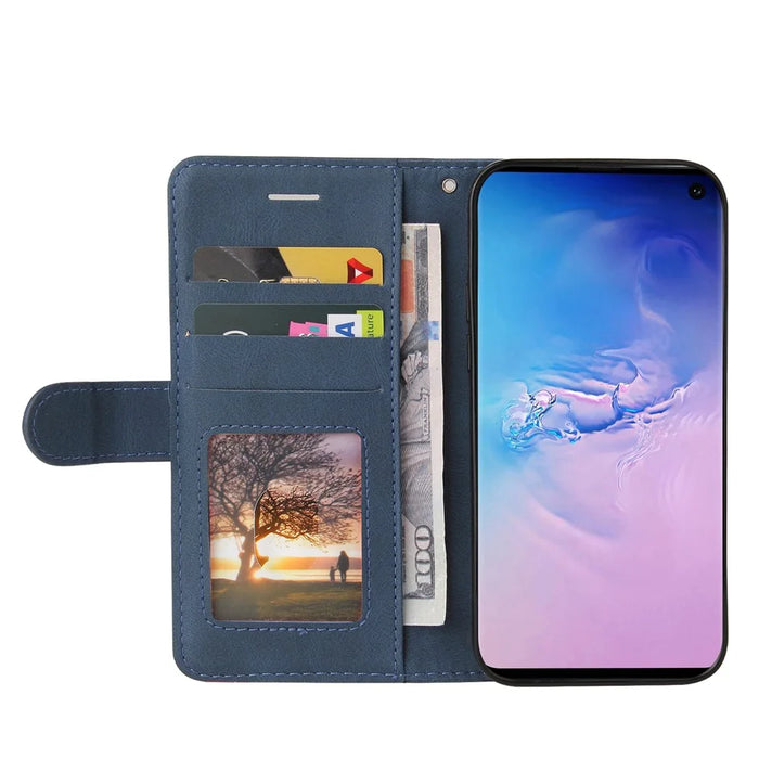 For Samsung Galaxy S10 Leather Case Wallet Stand Color Splicing Phone Cover - Blue - 4