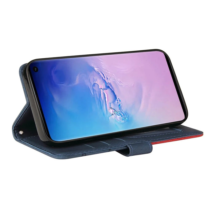 For Samsung Galaxy S10 Leather Case Wallet Stand Color Splicing Phone Cover - Blue - 5