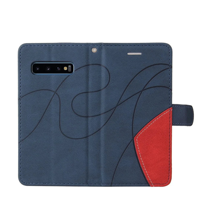For Samsung Galaxy S10 Leather Case Wallet Stand Color Splicing Phone Cover - Blue - 6