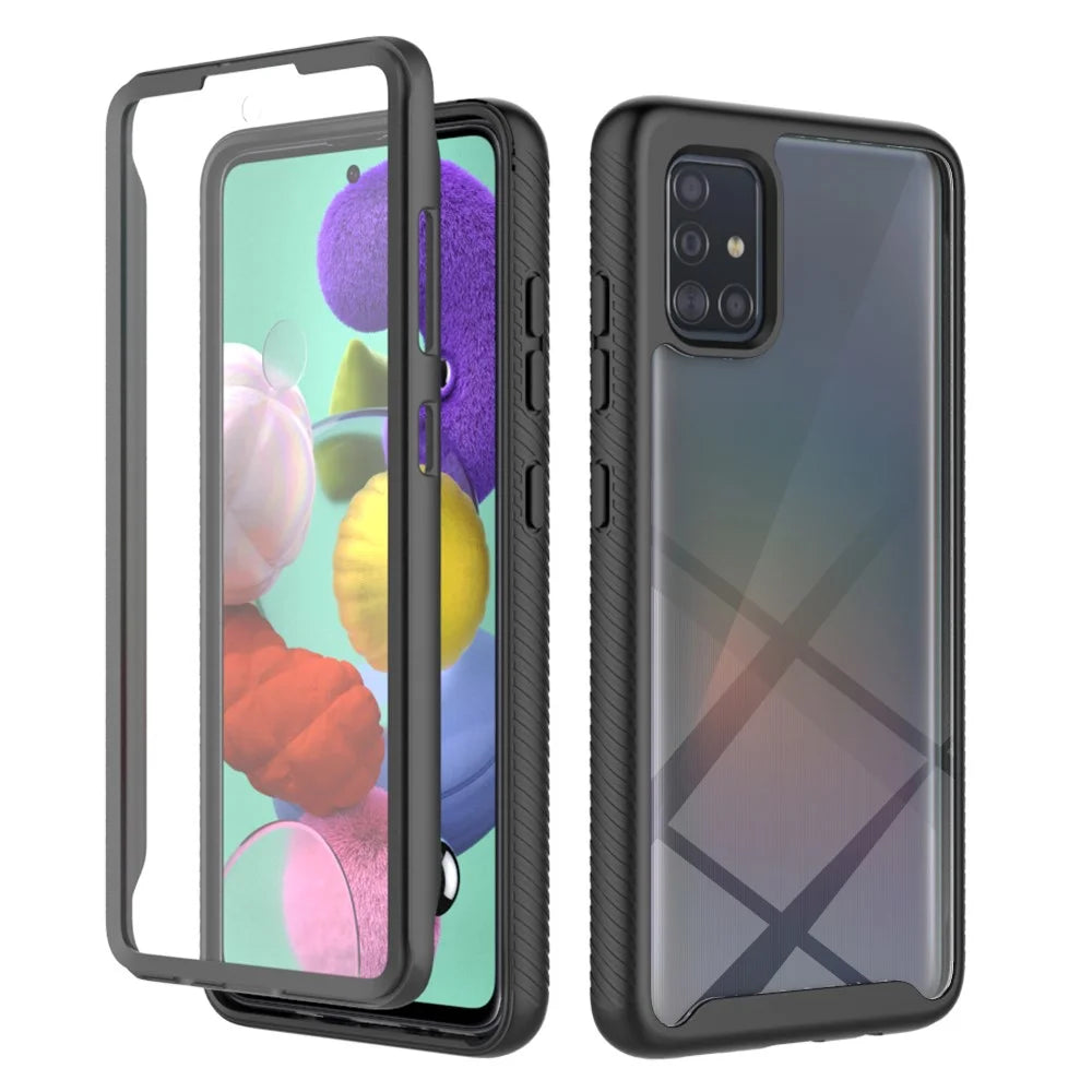 Full Coverage Shock-Absorbed Hybrid Phone Protective Case with PET Screen Protector for Samsung Galaxy A51 4G SM-A515 - Black - 1