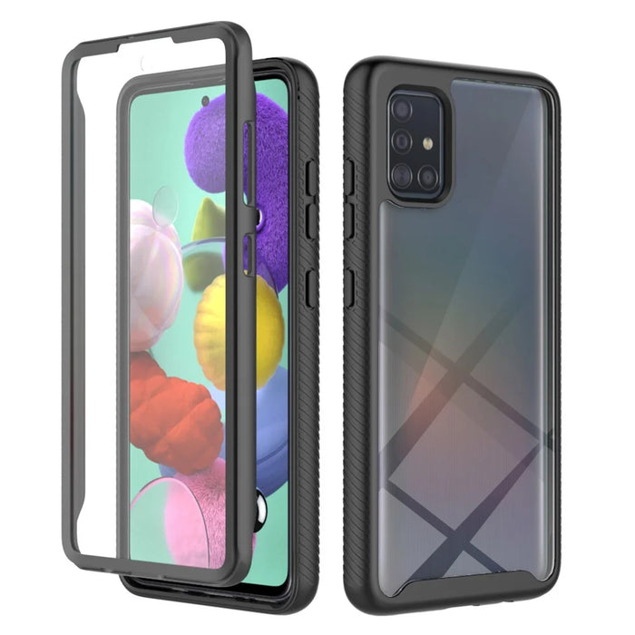 Full Coverage Shock-Absorbed Hybrid Phone Protective Case with PET Screen Protector for Samsung Galaxy A51 4G SM-A515 - Black - 1
