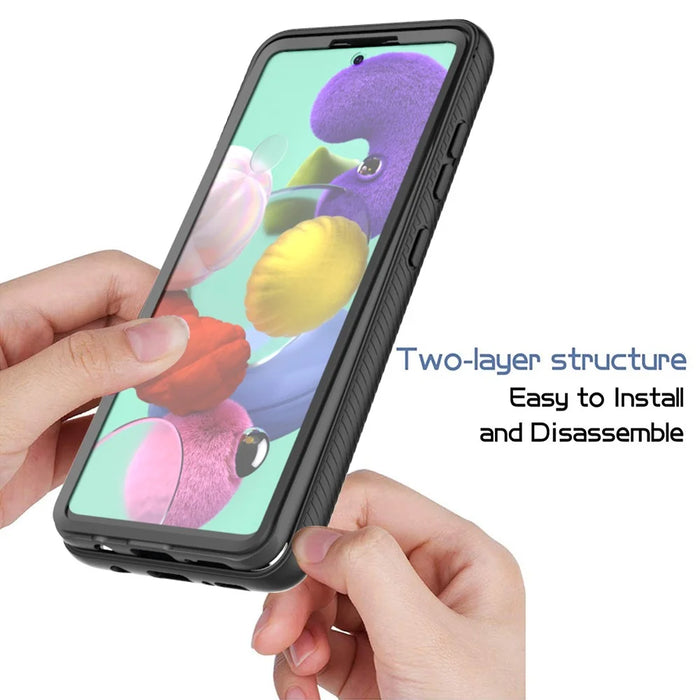 Full Coverage Shock-Absorbed Hybrid Phone Protective Case with PET Screen Protector for Samsung Galaxy A51 4G SM-A515 - Black - 2