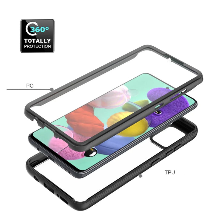 Full Coverage Shock-Absorbed Hybrid Phone Protective Case with PET Screen Protector for Samsung Galaxy A51 4G SM-A515 - Black - 3
