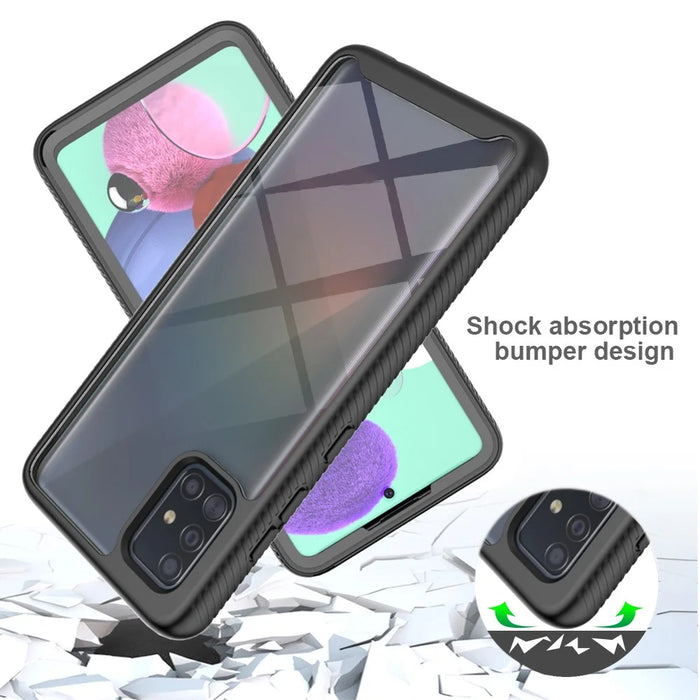 Full Coverage Shock-Absorbed Hybrid Phone Protective Case with PET Screen Protector for Samsung Galaxy A51 4G SM-A515 - Black - 4