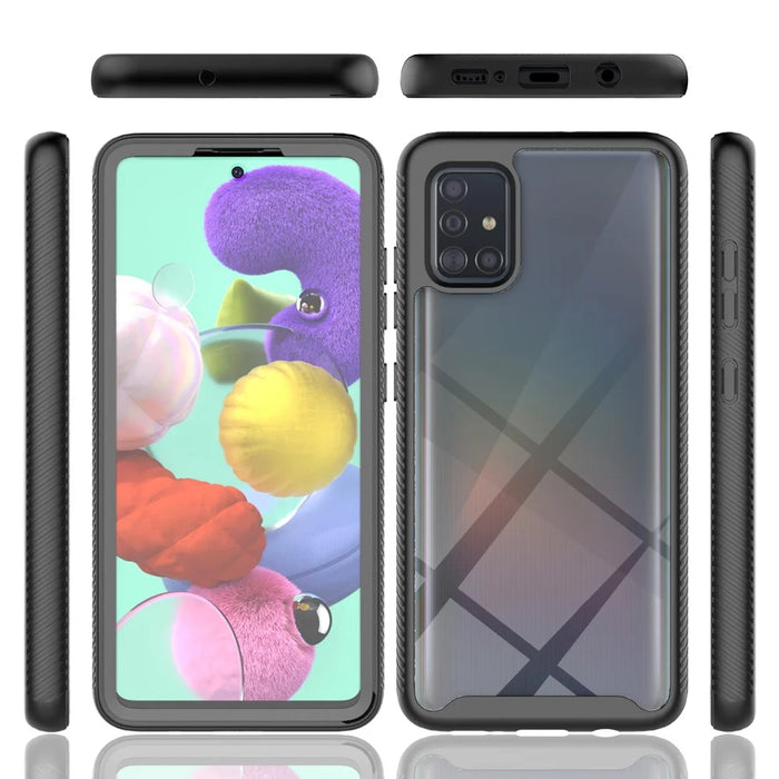 Full Coverage Shock-Absorbed Hybrid Phone Protective Case with PET Screen Protector for Samsung Galaxy A51 4G SM-A515 - Black - 6