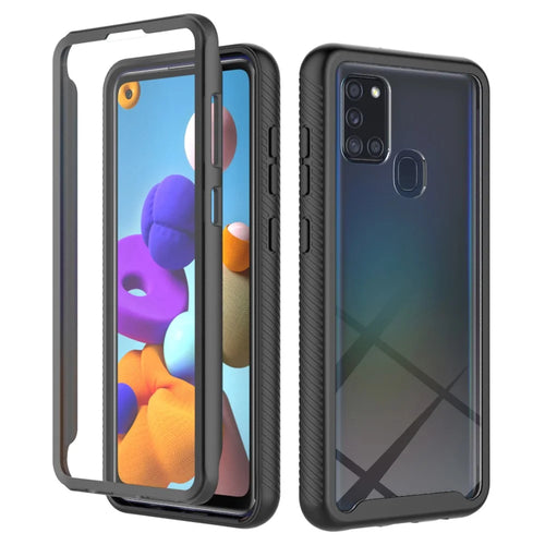 3-in-1 Full Coverage Hybrid Protective Case with PET Screen Protector for Samsung Galaxy A21s - Black - 1