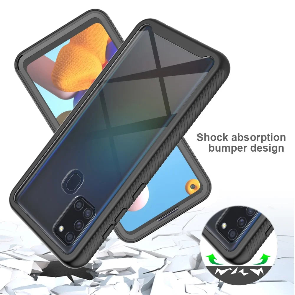 3-in-1 Full Coverage Hybrid Protective Case with PET Screen Protector for Samsung Galaxy A21s - Black - 4