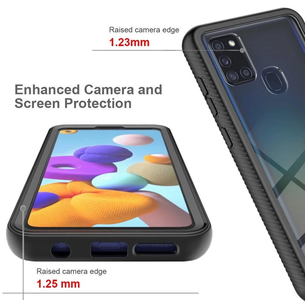 3-in-1 Full Coverage Hybrid Protective Case with PET Screen Protector for Samsung Galaxy A21s - Black - 5