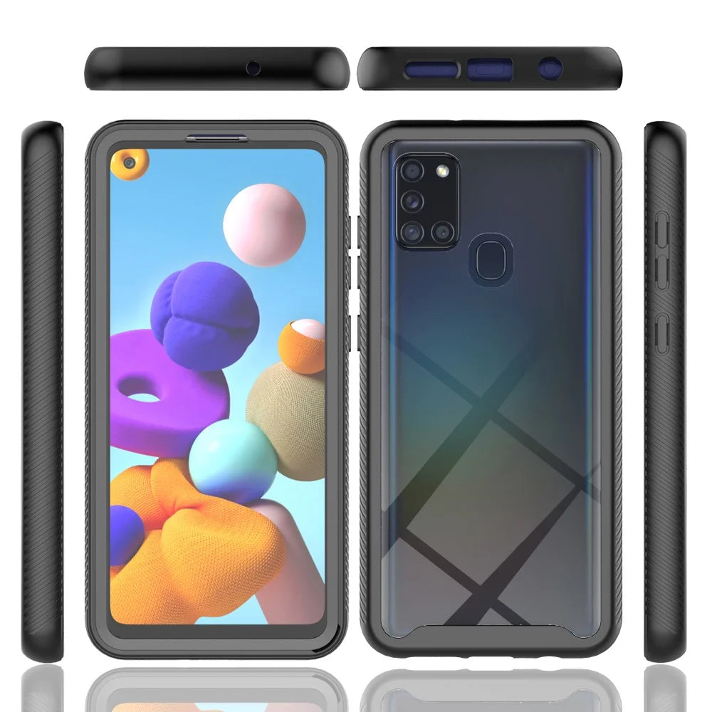 3-in-1 Full Coverage Hybrid Protective Case with PET Screen Protector for Samsung Galaxy A21s - Black - 6
