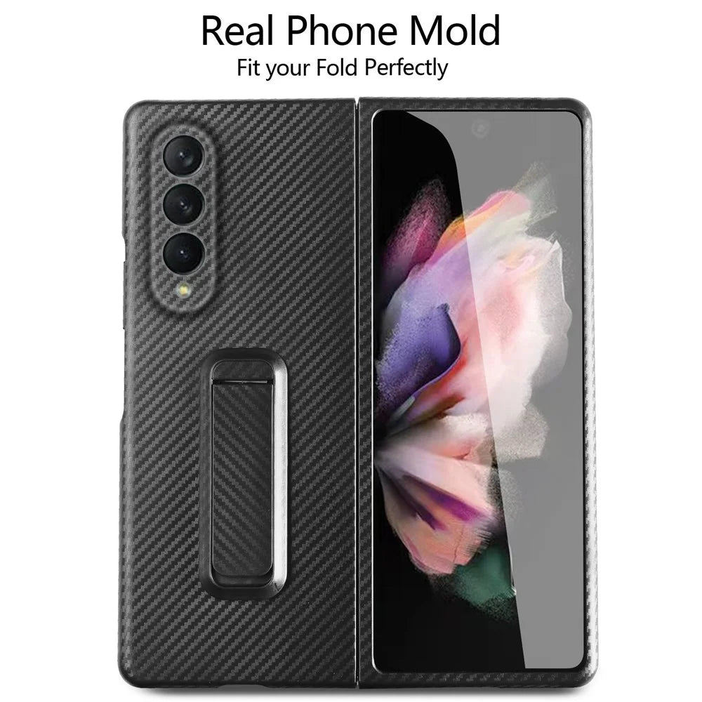 For Samsung Galaxy Z Fold3 5G Anti-Scratch Reinforced Corner Phone Case PU Leather + PC Hybrid Defender Protective Shockproof Cover with Tempered Glass Screen Protector - Black - 2