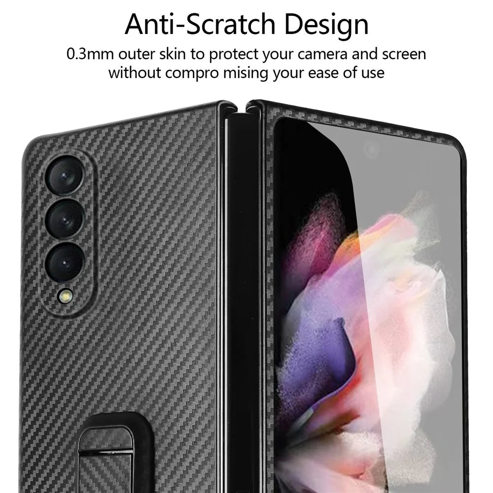 For Samsung Galaxy Z Fold3 5G Anti-Scratch Reinforced Corner Phone Case PU Leather + PC Hybrid Defender Protective Shockproof Cover with Tempered Glass Screen Protector - Black - 3
