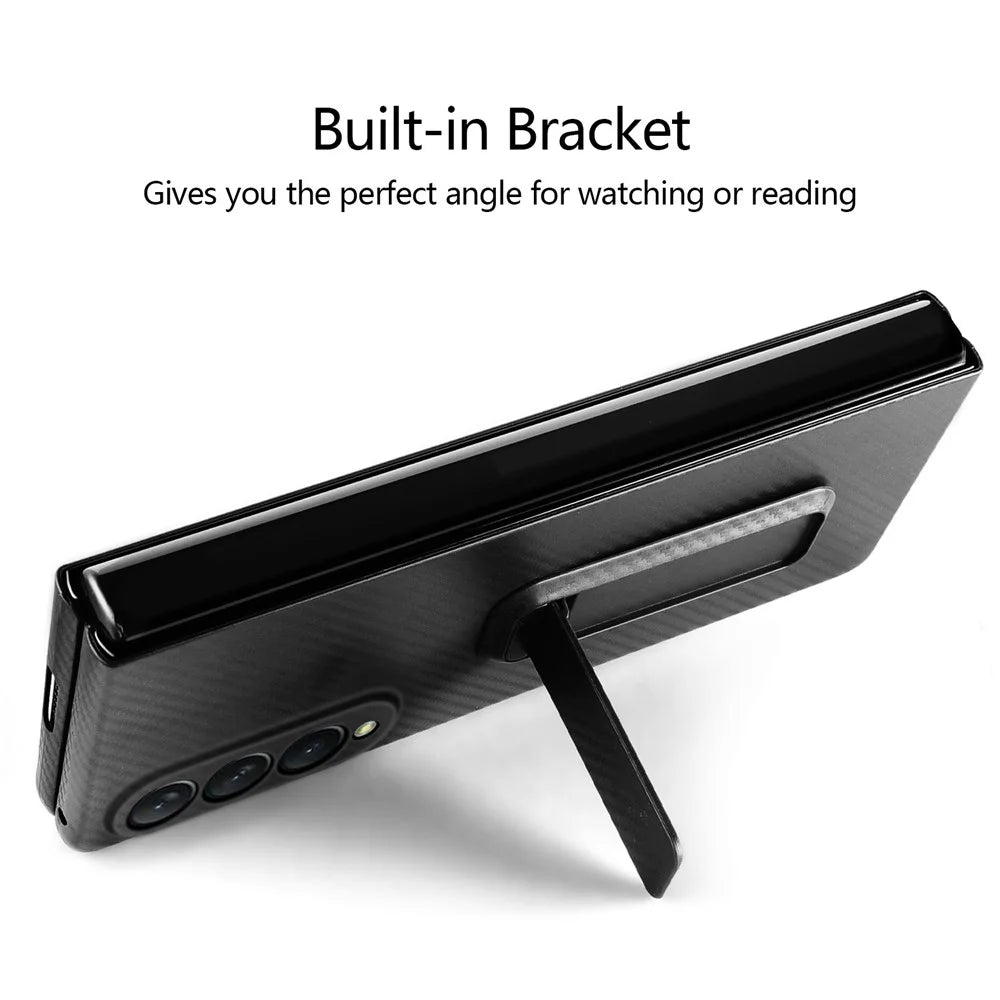 For Samsung Galaxy Z Fold3 5G Anti-Scratch Reinforced Corner Phone Case PU Leather + PC Hybrid Defender Protective Shockproof Cover with Tempered Glass Screen Protector - Black - 4